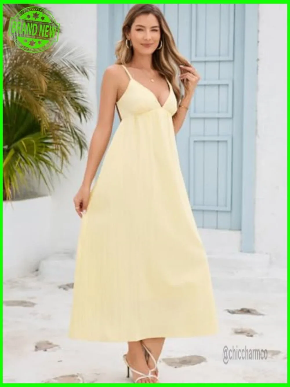 Backless Maxi Dress with Adjustable Straps Flowy Boho Sundress - Picture 4 of 7